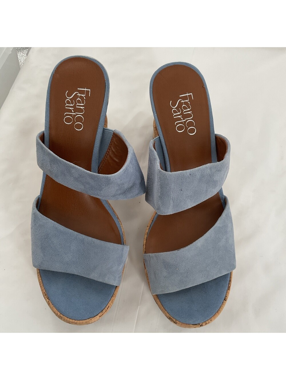 Frank Sarto Women’s New Size 8 1/2 Leather Upper Blue Sandals Wedge 214